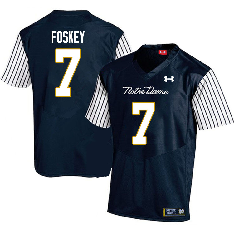 Men's NCAA Notre Dame Fighting Irish #7 Isaiah Foskey Stitched College Under Armour Authentic Navy Alternate Football Jersey JQ10E66XZ